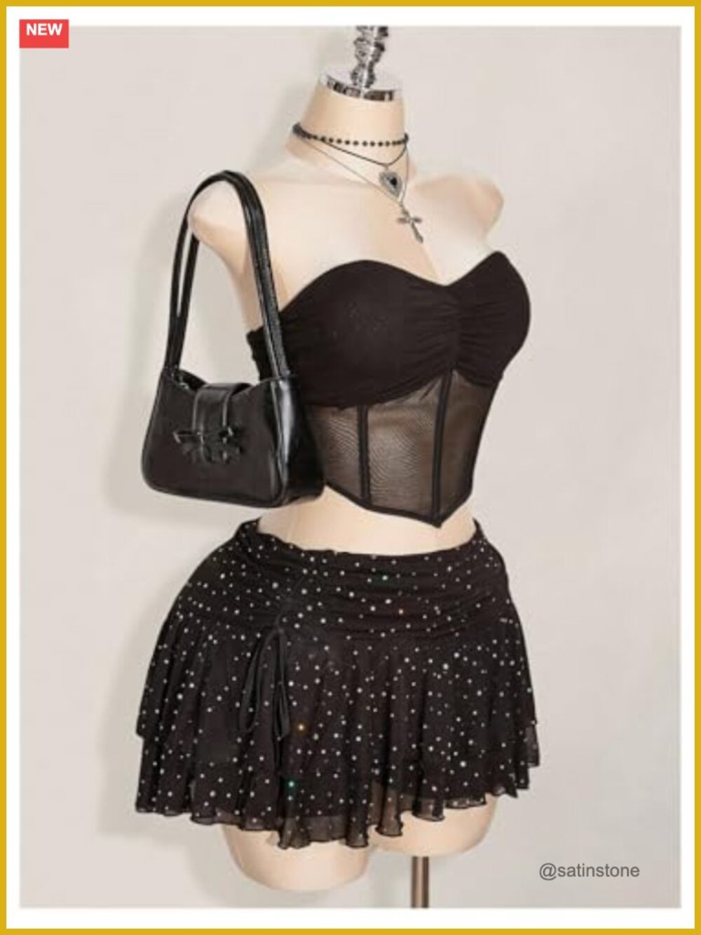 Plus Size Rhinestone Ruffle Tiered Mesh Rave Mini Skirt - Picture 4 of 4